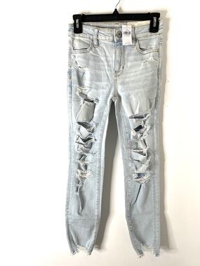 American Eagle Hi Rise Jegging Crop Jeans Icy Blue Distressed Stretch NWT